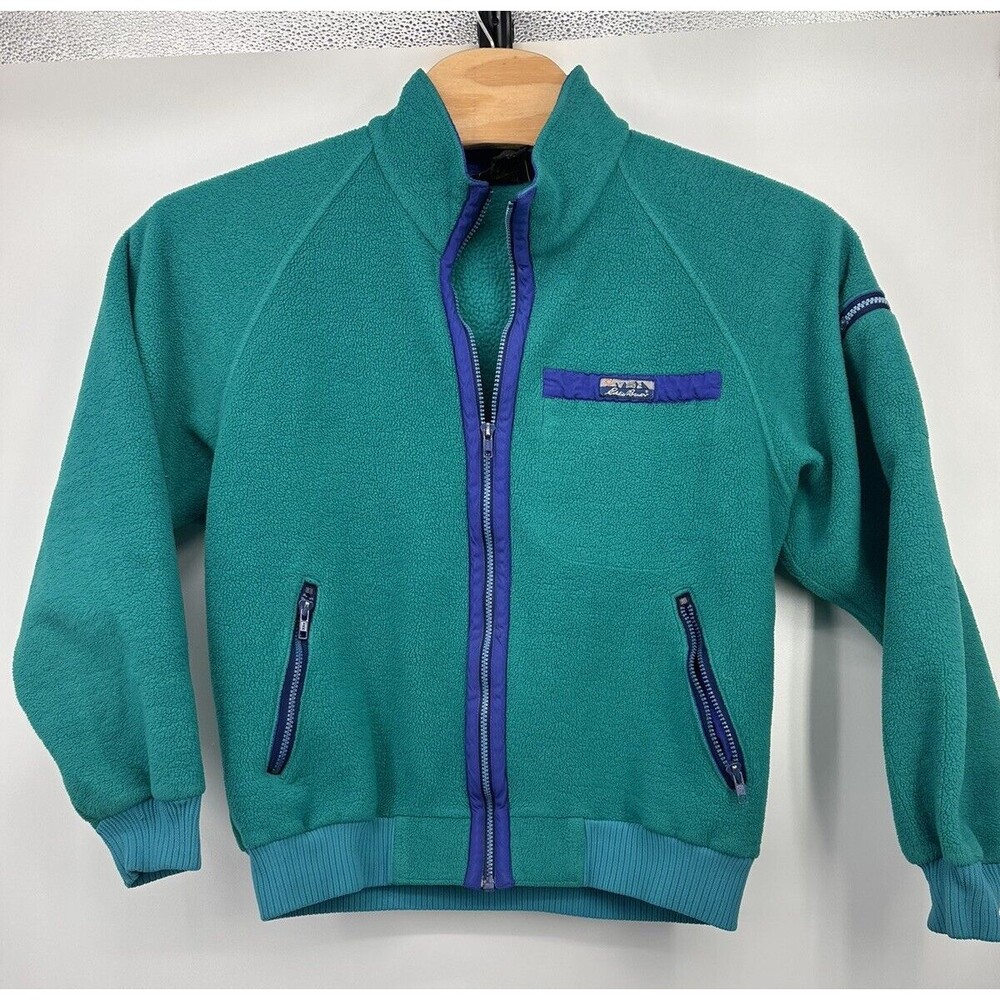 Vintage‎ Eddie Bauer unisex green Jacket Sz L Full zipper Made USA Fleece Mint